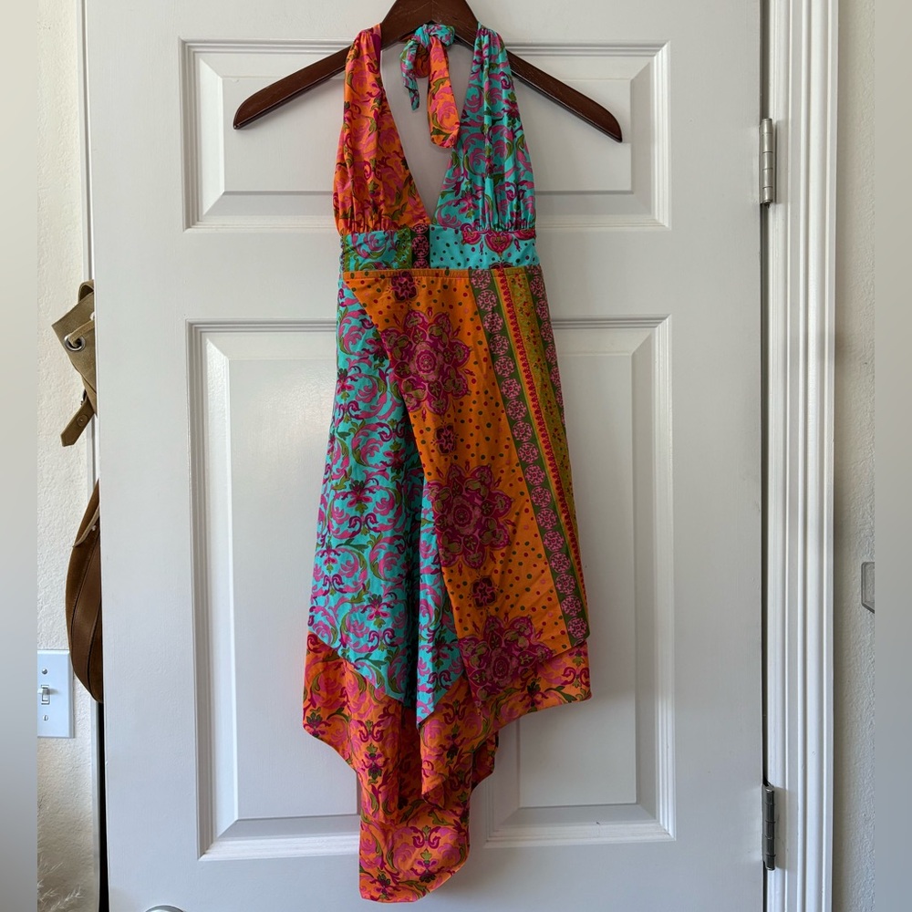 Printed Patchwork Halter Mini Dress